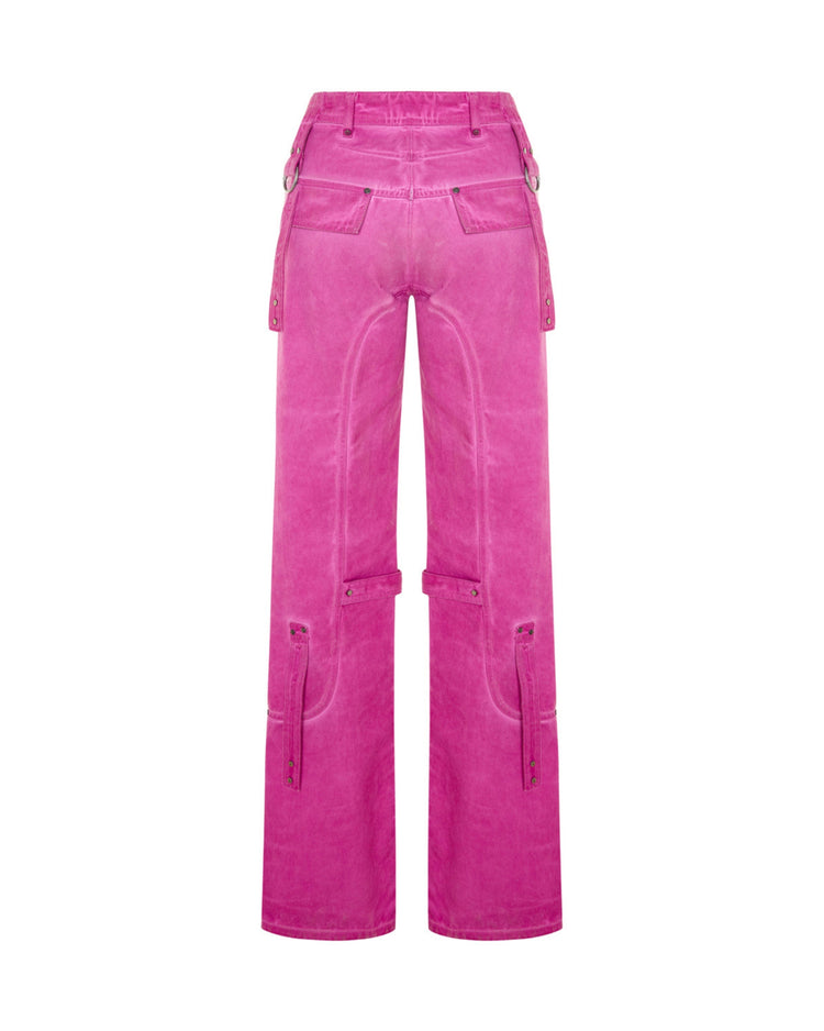 Pembe Yıkama Efektli Kargo Pantolon