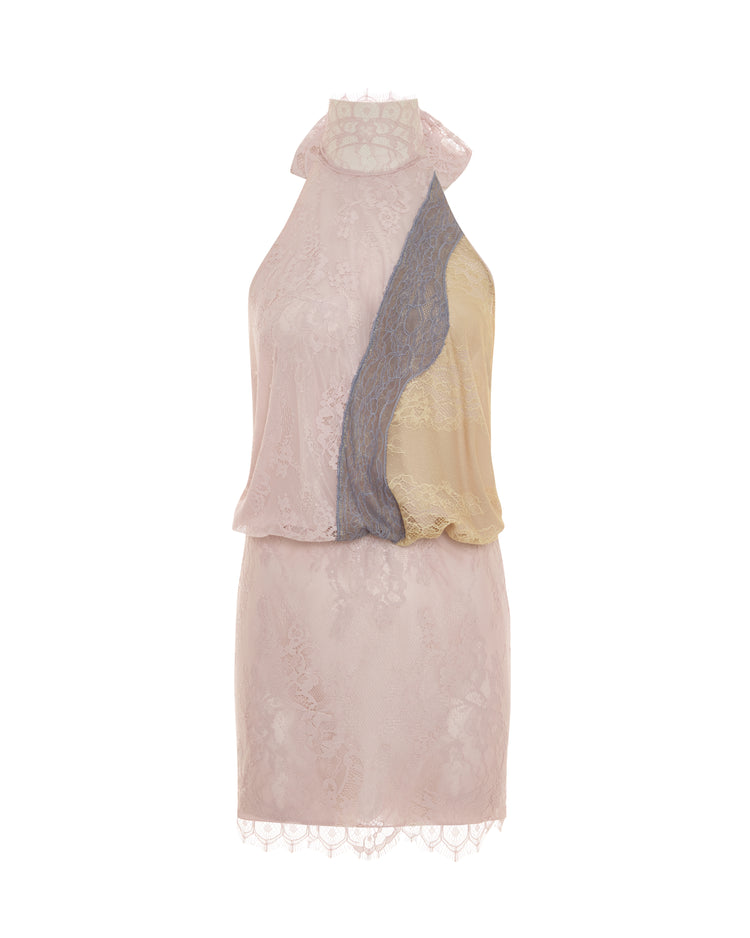 Halter Neck Mini Dress In Dusty Rose