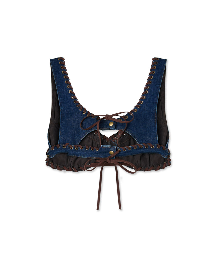 Washed Denim Bra With Eyelet