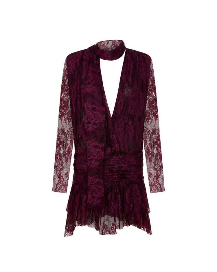 Piercing Detaylı Bordo Mini Elbise