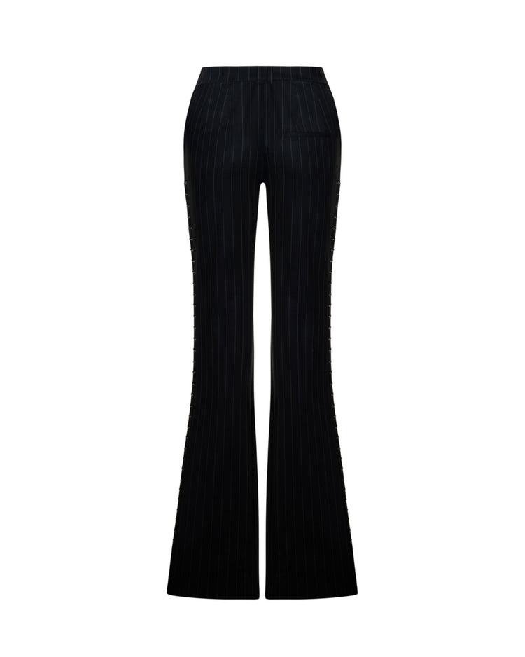 Piercing Detailed Flare Pants In Pinstripe