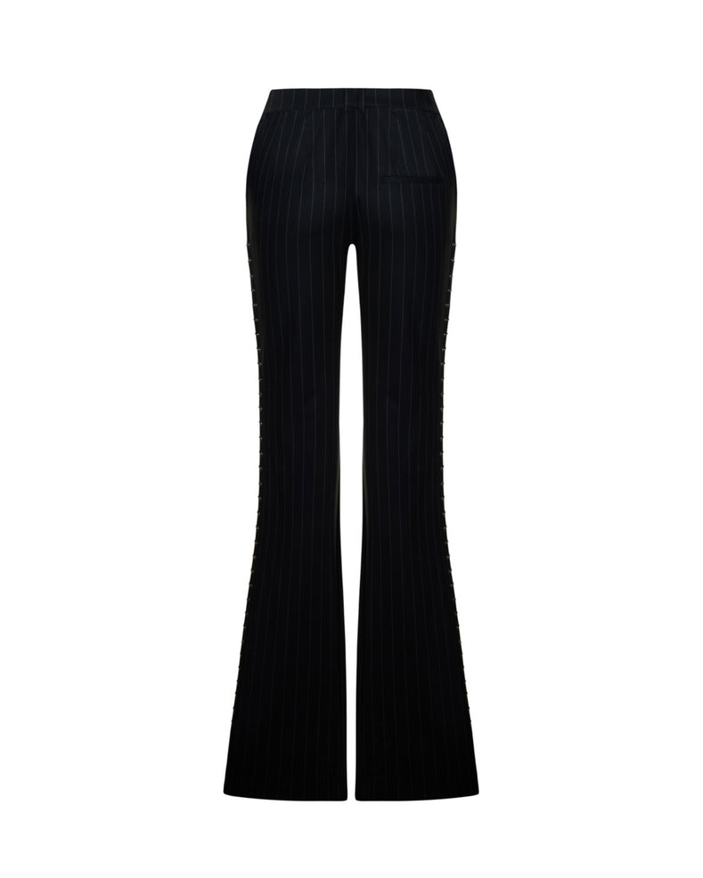 Piercing Detailed Flare Pants In Pinstripe