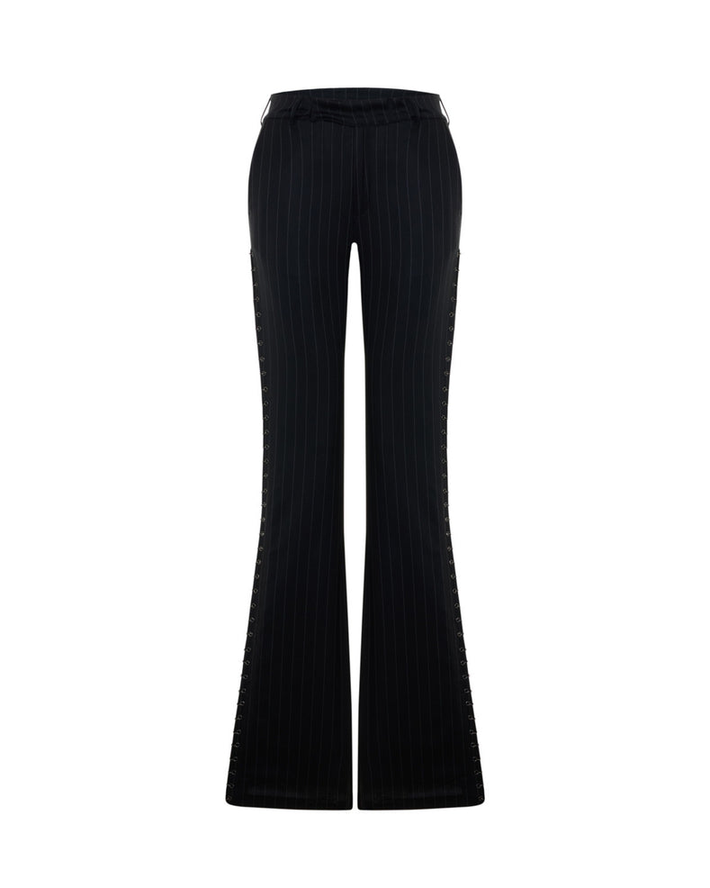 Piercing Detailed Flare Pants In Pinstripe