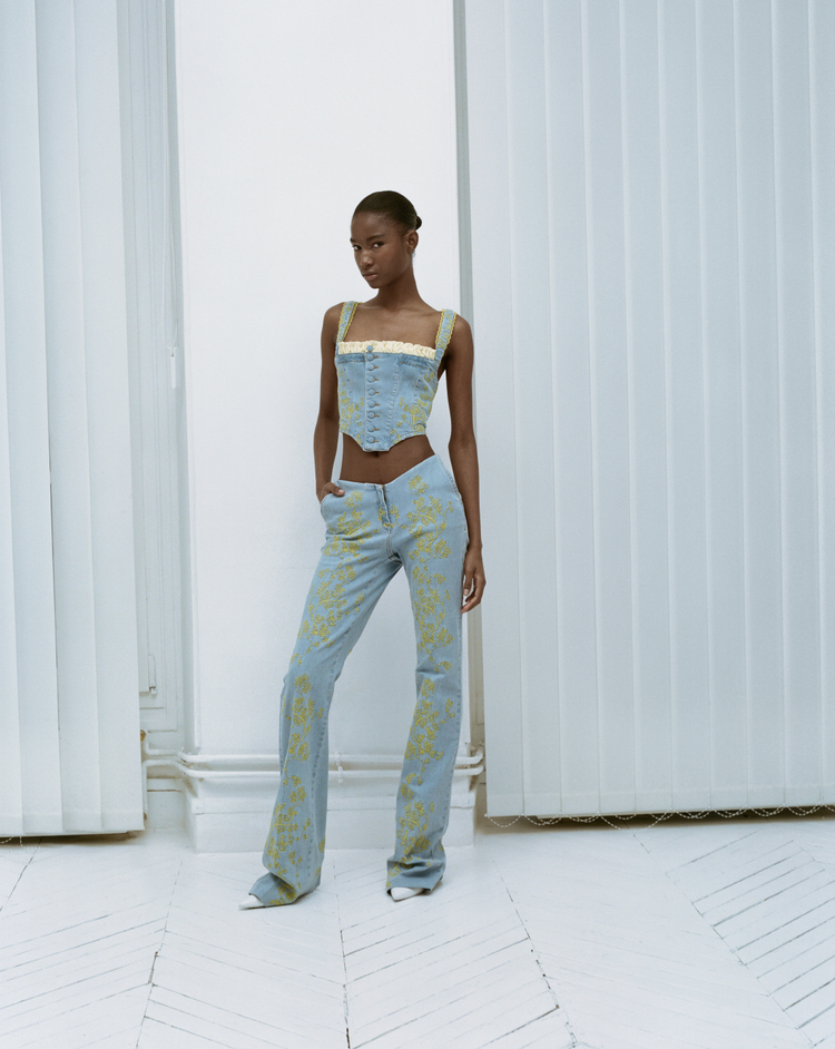 Embroidered Flare Denim Pants