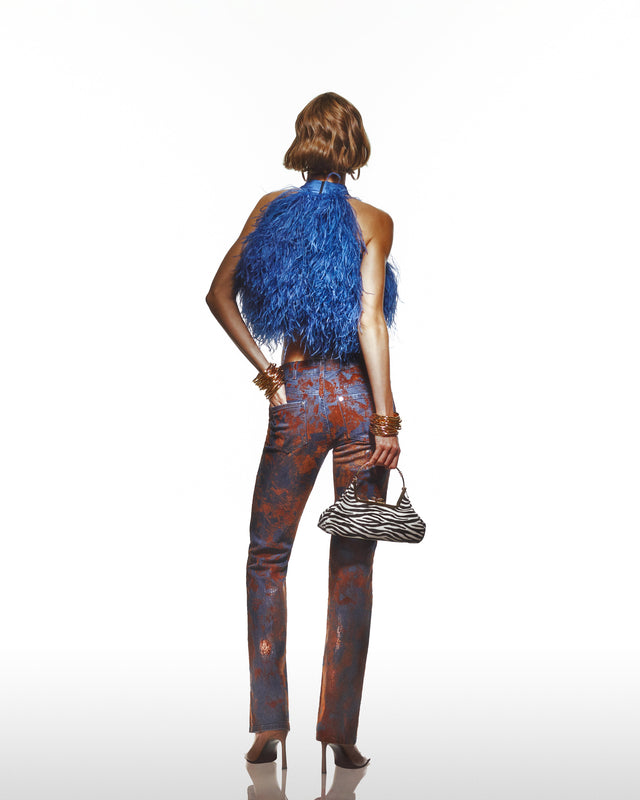 Denim Jeans With Flocked Foil Coating - Low Rise