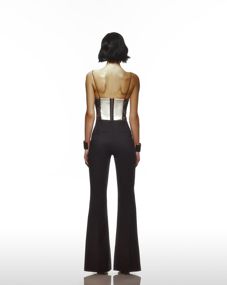 Corsetted Jumpsuit With Satin And See-Through Bustier