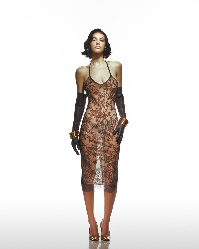 Siyah Dantel İnce Askılı Dar Elbise