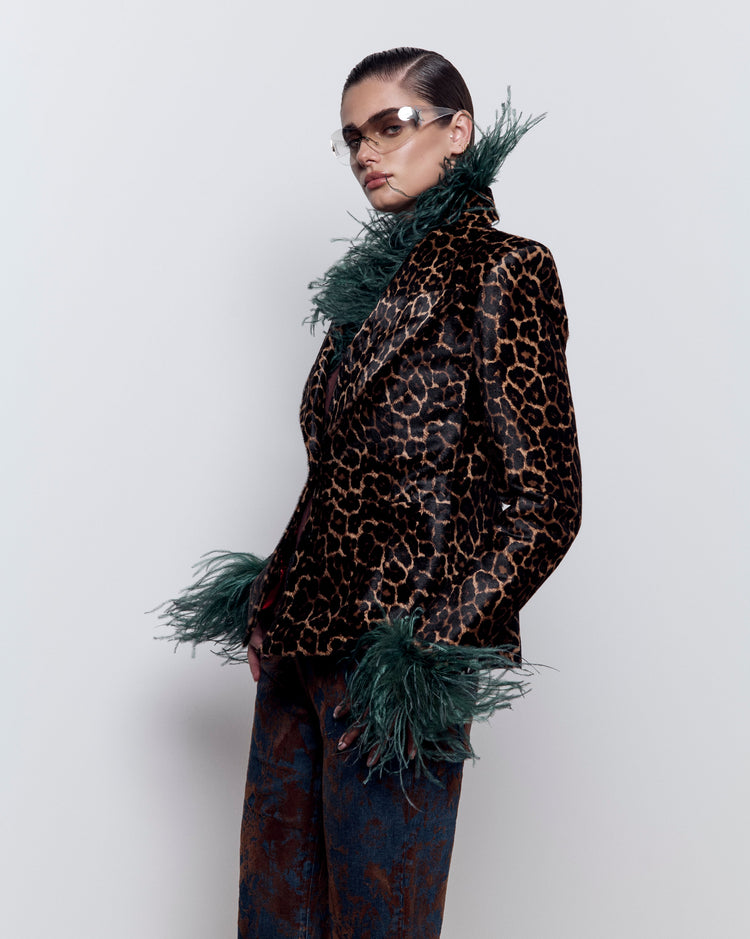 Leopar Desen Pony Tüy Blazer Ceket