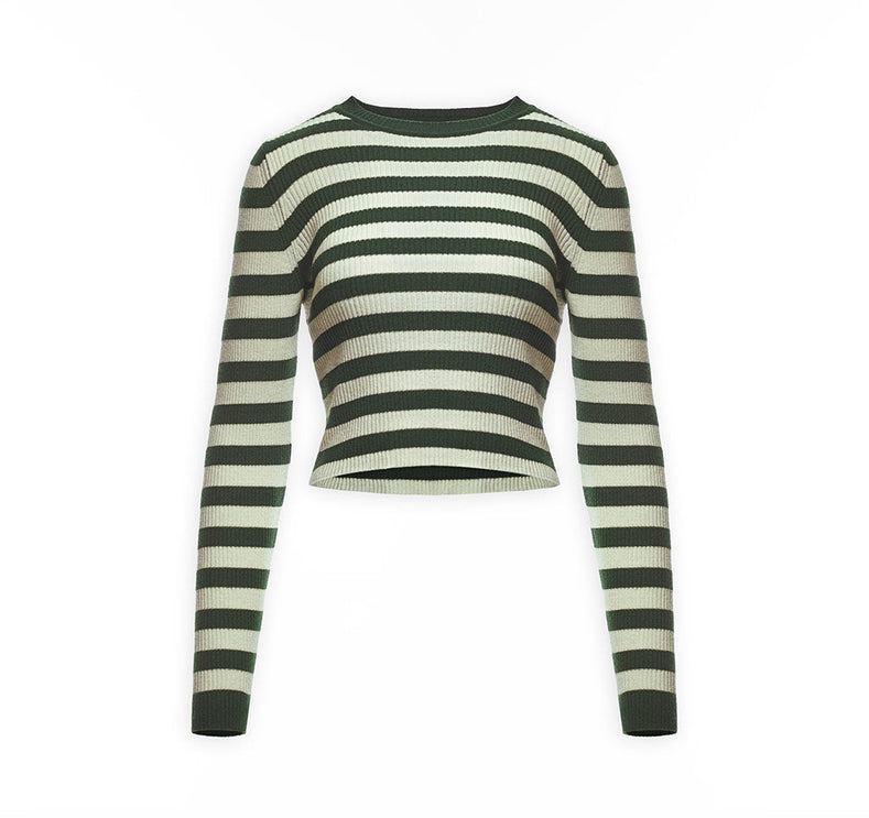 White Green Stripped Soft Sweater