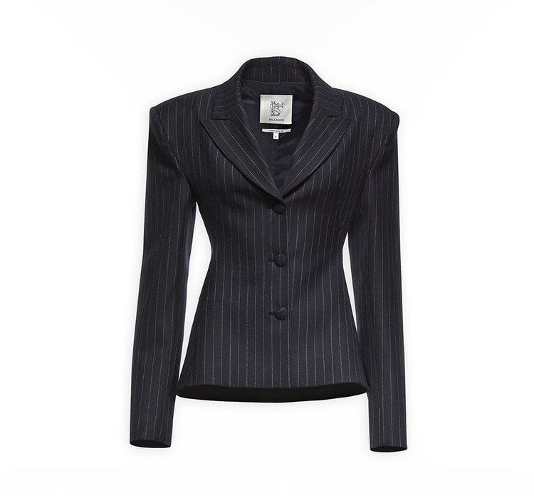 Striped Backless Blazer Jacket With Shoulder Pads