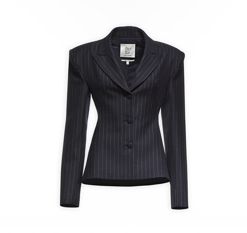 Striped Backless Blazer Jacket With Shoulder Pads
