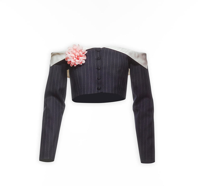 Çizgili Omuzdan Düşük Kadın Ceket