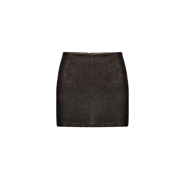 Distressed Effect Super Mini Leather Skirt