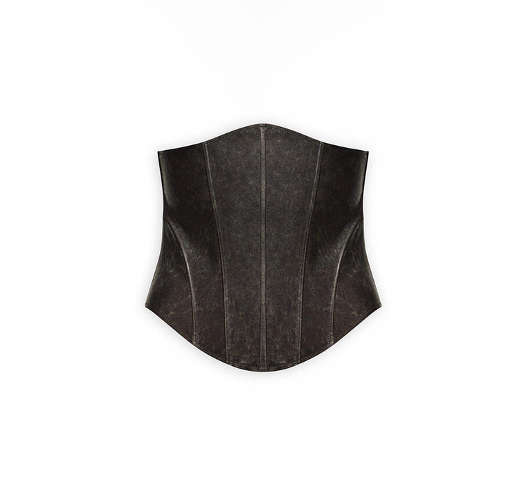 Eskitme Efektli Süper Dar Deri Korse