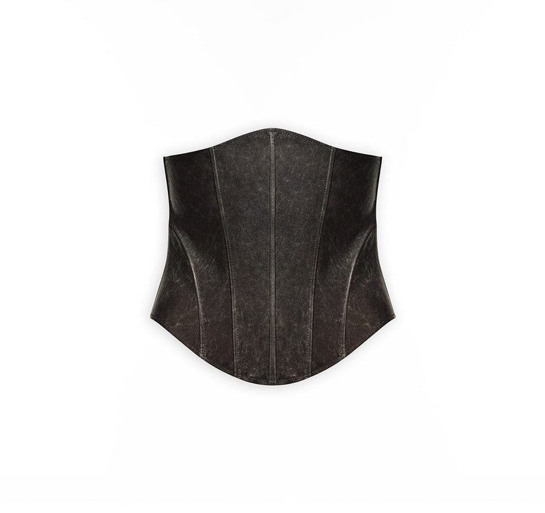 Eskitme Efektli Süper Dar Deri Korse