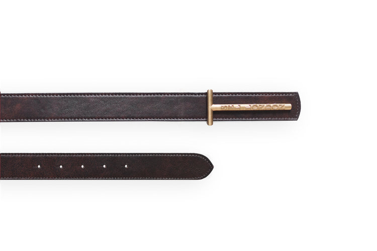 Marka Logolu Kahverengi Deri Kemer Çanta Seti