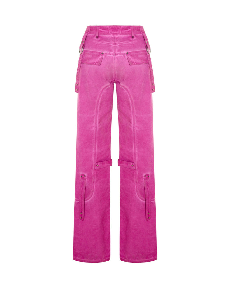 Pembe Yıkama Efektli Kargo Pantolon