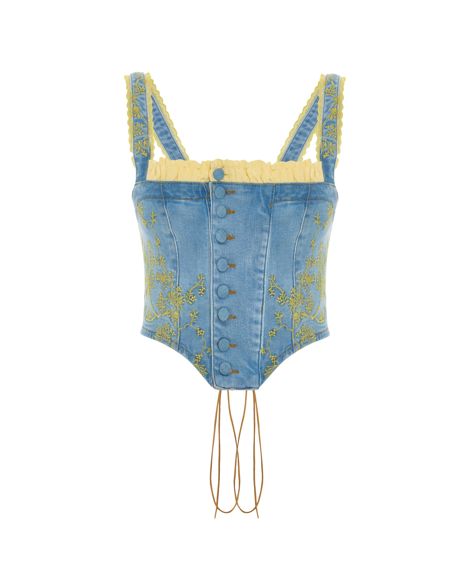 Embroidered Panelled Denim Corset