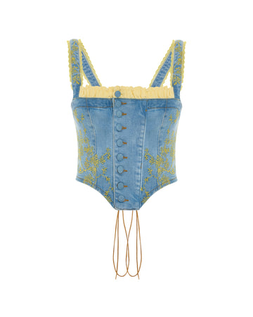 Embroidered Panelled Denim Corset