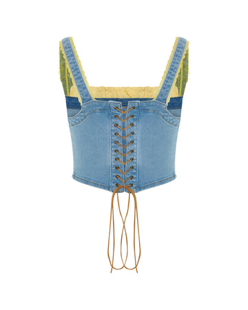 Embroidered Panelled Denim Corset