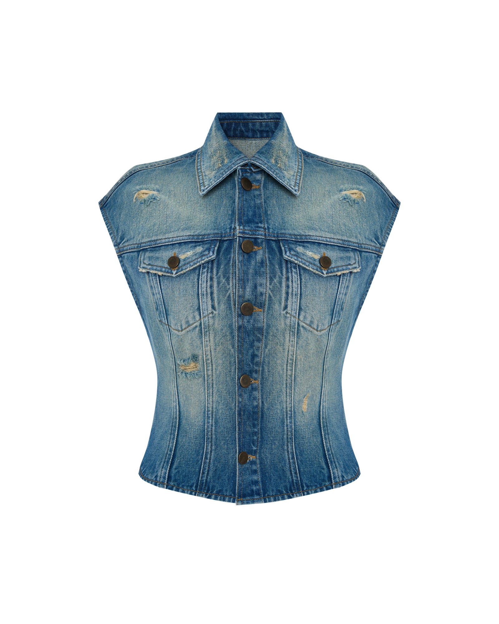 Overdyed Denim Embroidered Vest