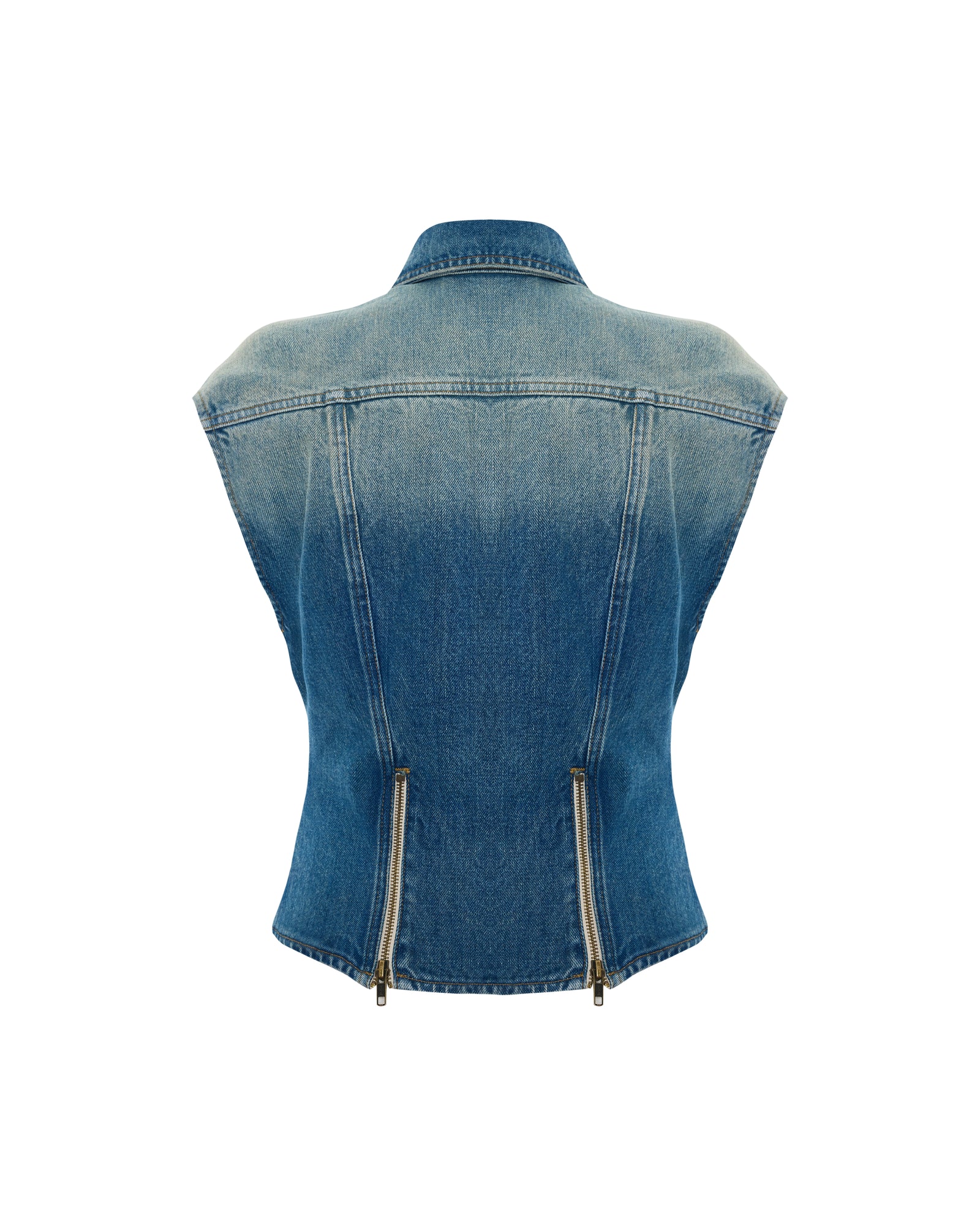 Overdyed Denim Embroidered Vest