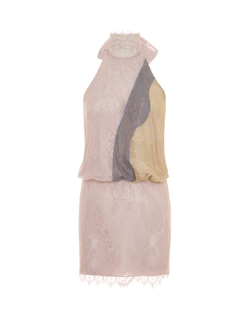 Halter Neck Mini Dress In Dusty Rose