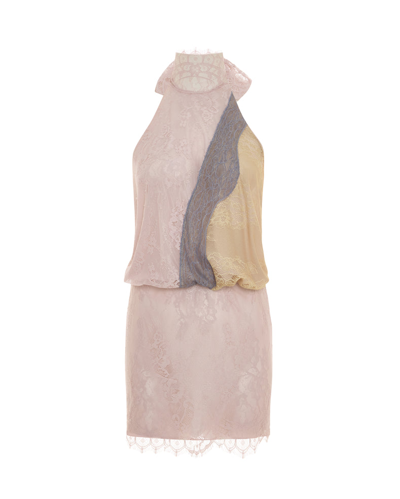 Halter Neck Mini Dress In Dusty Rose