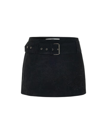 Embroidered Mini Suede Skirt