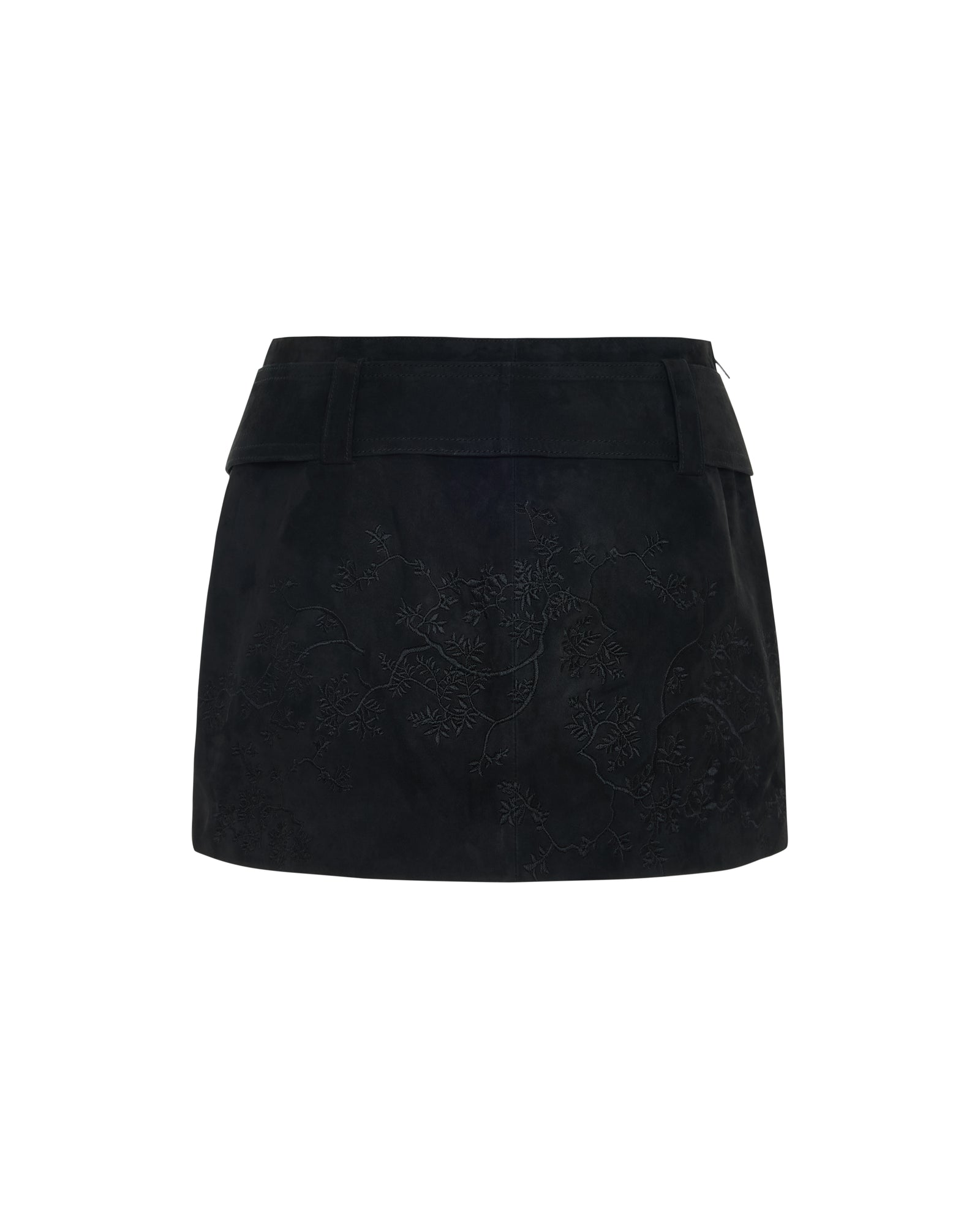 Embroidered Mini Suede Skirt