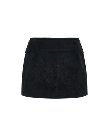 Embroidered Mini Suede Skirt