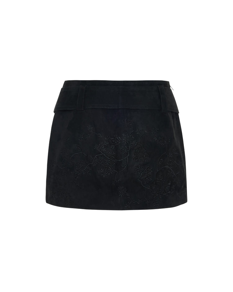 Embroidered Mini Suede Skirt