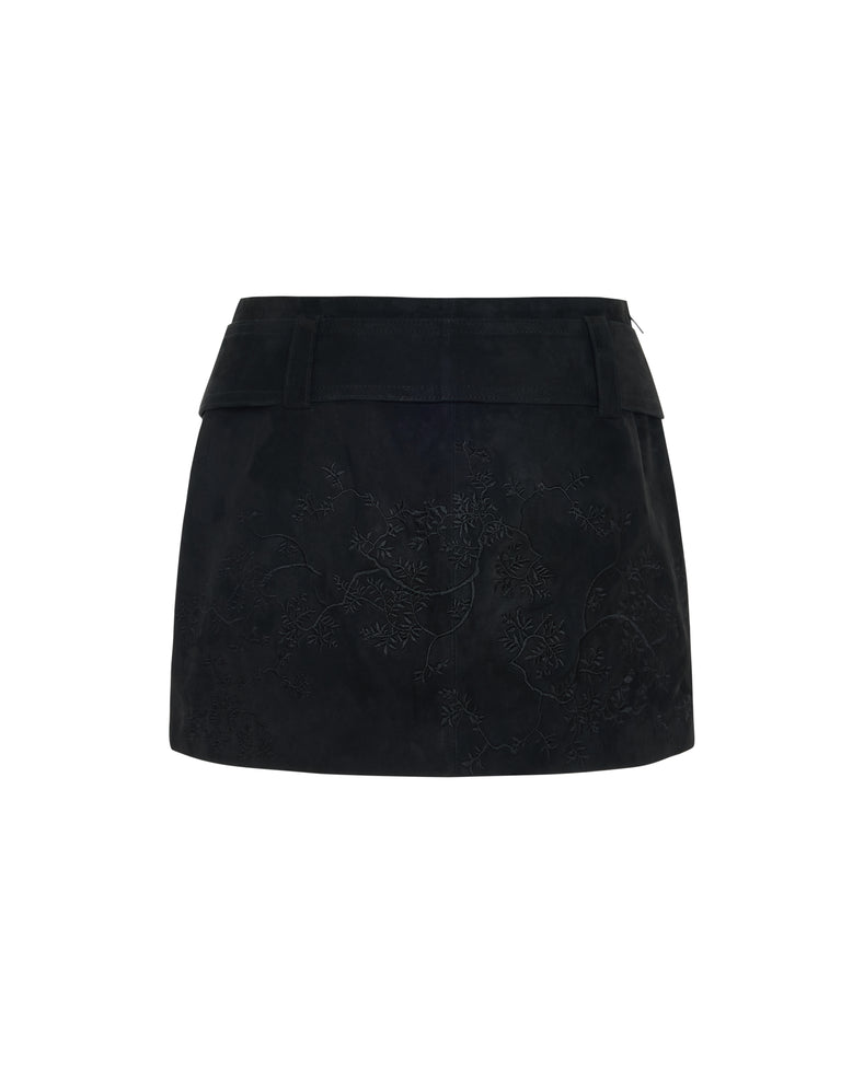 Embroidered Mini Suede Skirt