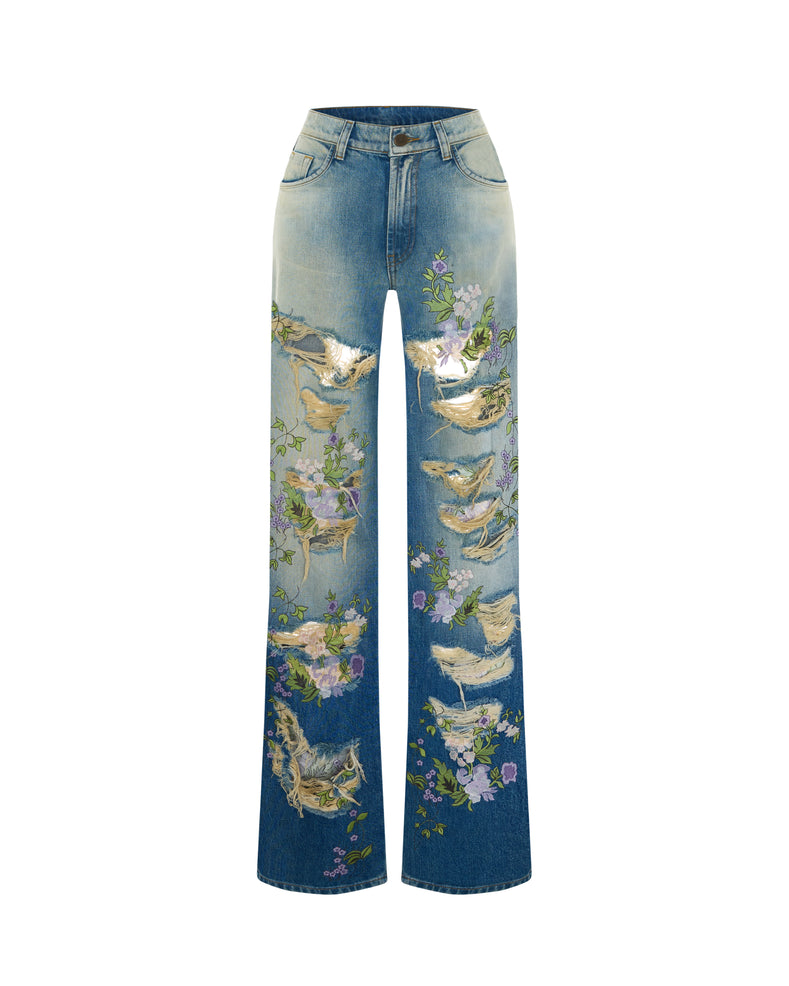 Overdyed Denim Embroidered Jeans