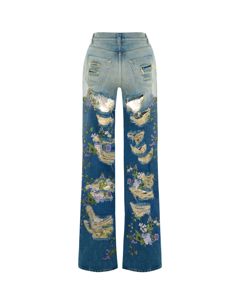 Overdyed Denim Embroidered Jeans