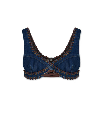 Washed Denim Bra With Eyelet
