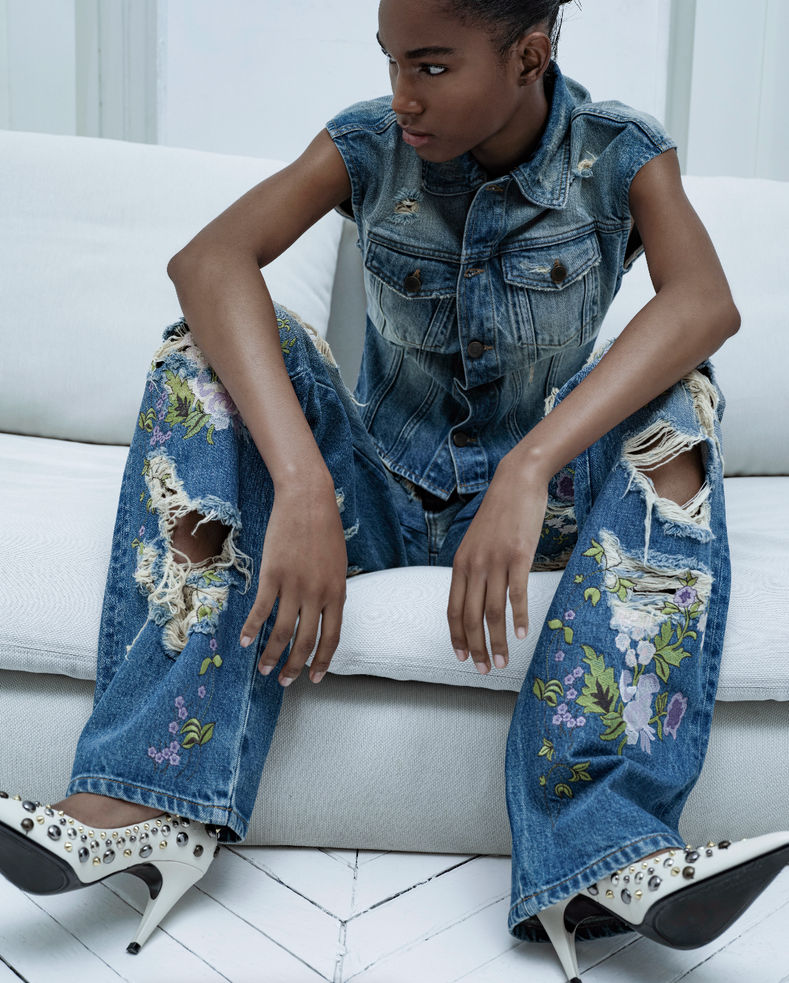 Overdyed Denim Embroidered Vest