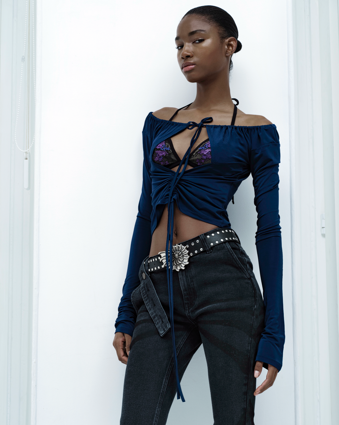 Gathered Top In Celestial Navy