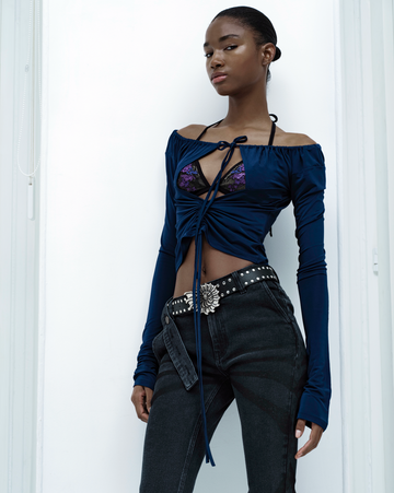 Gathered Top In Celestial Navy