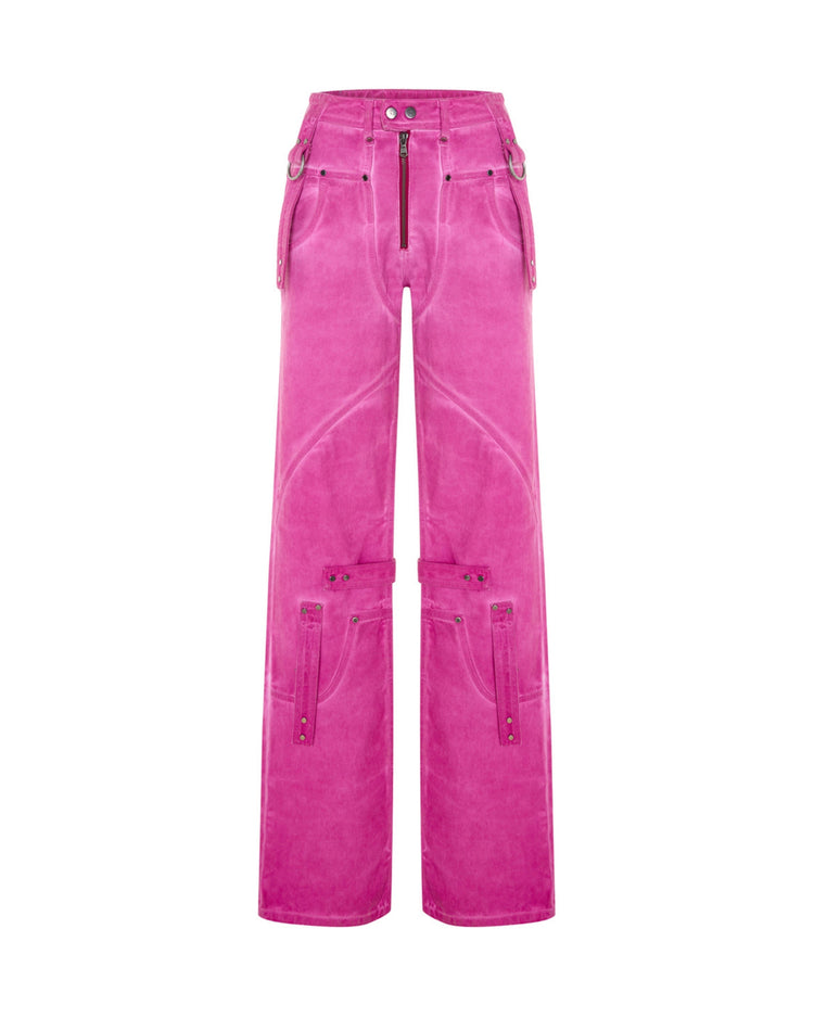 Pembe Yıkama Efektli Kargo Pantolon