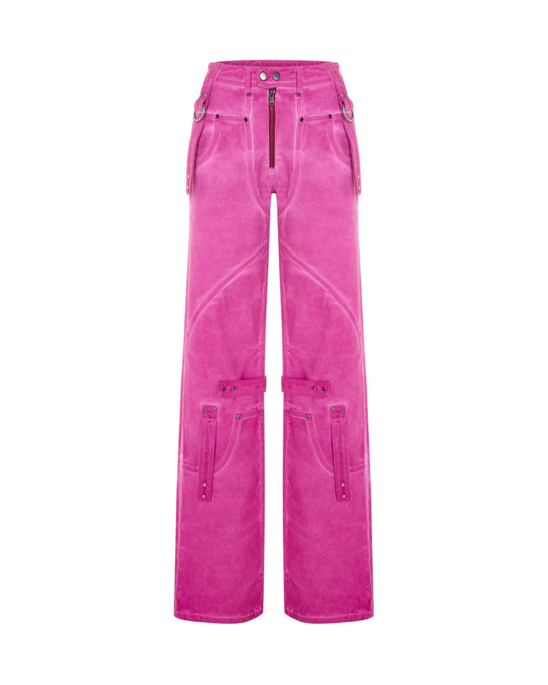 Pembe Yıkama Efektli Kargo Pantolon