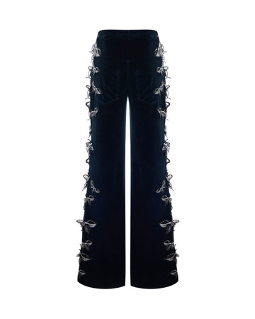 Butterfly Appliqué Velvet Pants