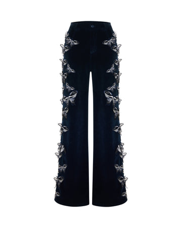 Butterfly Appliqué Velvet Pants