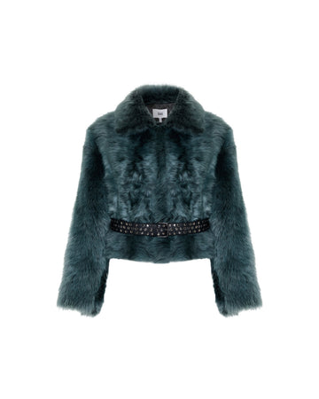 Cropped Fur Coat In Deep Teal