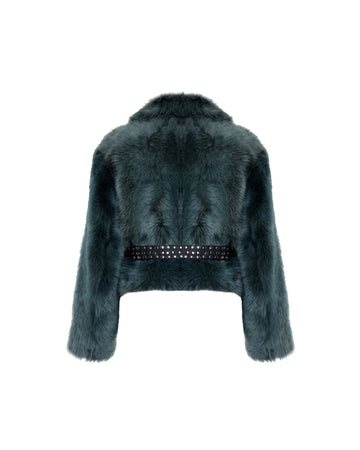 Cropped Fur Coat In Deep Teal