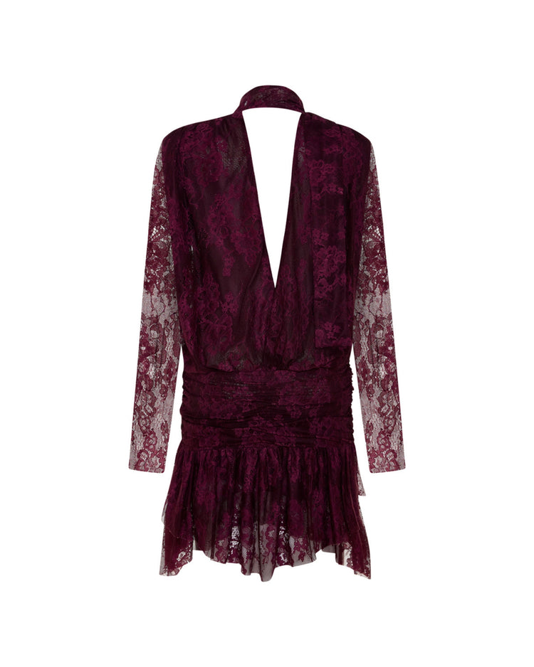 Piercing Detaylı Bordo Mini Elbise