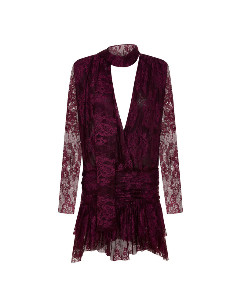 Piercing Detaylı Bordo Mini Elbise