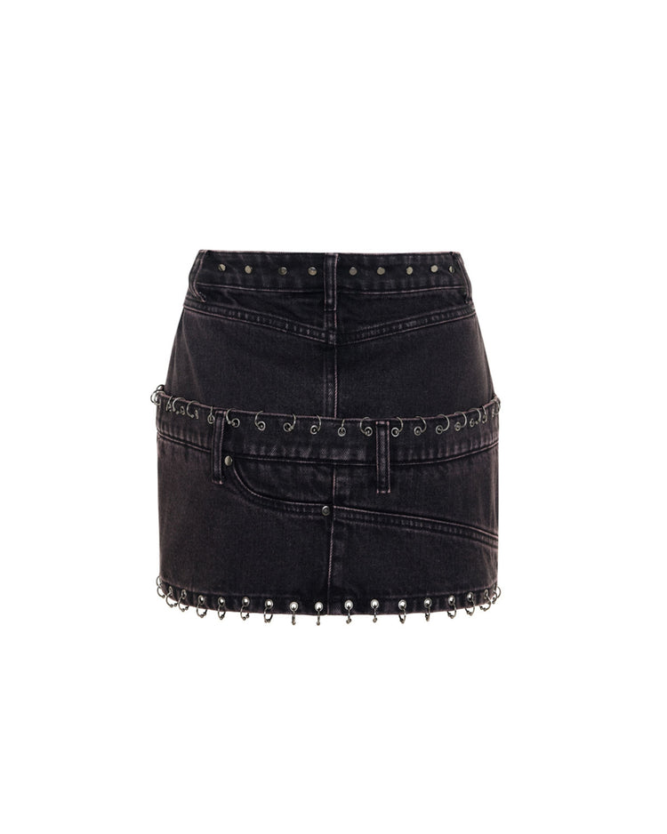 Piercing Detaylı Denim Etek