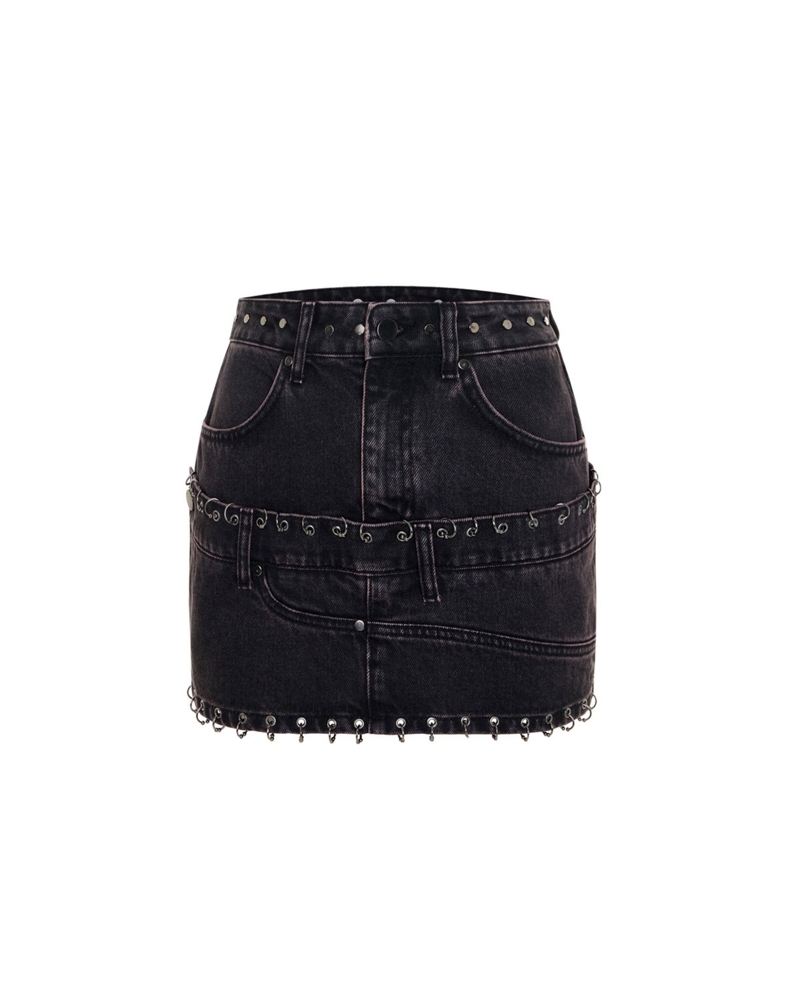 Piercing Detaylı Denim Etek
