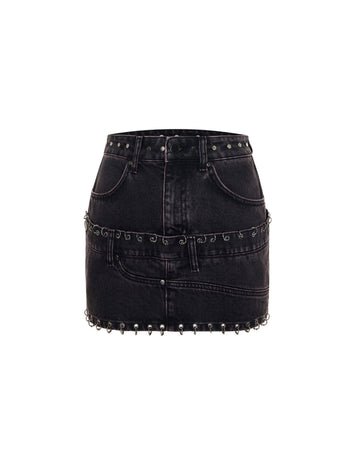 Pierced Denim Skirt